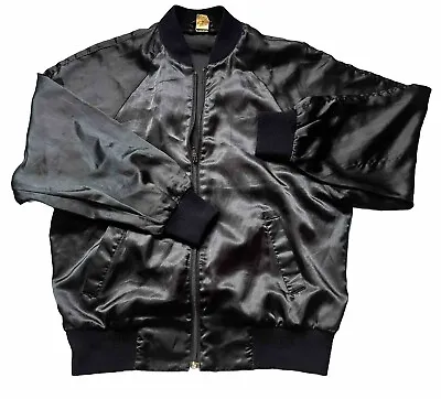Buy Vintage 80s Etam Black Satin Bomber Jacket.  Size 12 • 19.99£