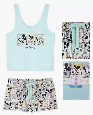 Buy Ladies Mickey & Minnie Mouse Pyjamas 12/14 Women Cotton Vest Shorts PJs Primark • 9.99£