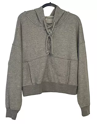 Buy Free People F P Movement Woman’s Gray Cropped Hoodie Sweatshirt Tie Front Small  • 21.76£