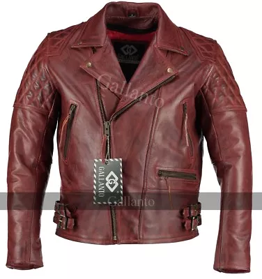 Buy Motorcycle Biker Red Leather Jackets Classic Diamond Vintage Distressed Armoured • 140£