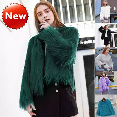 Buy Women Shaggy Winter Warm Outerwear Fluffy Faux Fur Cardigan Overcoat Jacket Coat • 42£