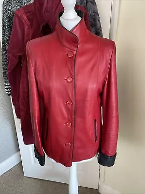 Buy Yk2 Genuine Stunning Real Red And Black Short Leather Jacket Vgc U.K. Size 14 • 35£