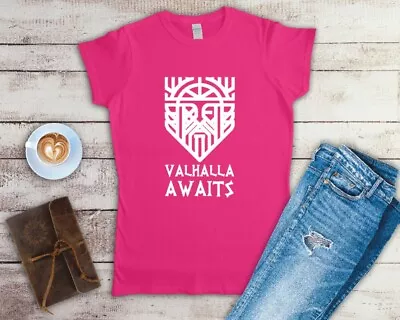 Buy Valhalla Awaits Ladies Fitted Viking T Shirt Sizes Small-2XL • 12.49£