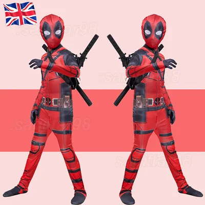 Buy Deadpool Costume Cosplay Kids Bodysuit Boys Children's Day Fancy Dress Party Red • 19.05£