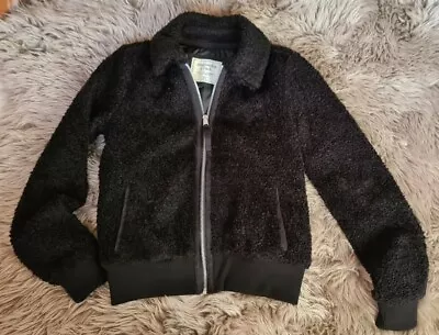 Buy NEW Abercrombie & Fitch Black Bomber Style Teddy Borg Zip Lined Jacket - Size XS • 23£