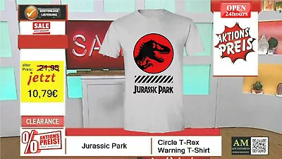 Buy T-Shirt White - Jurassic Park - Circle T-Rex Warning - Size S - Gildan - • 18.44£