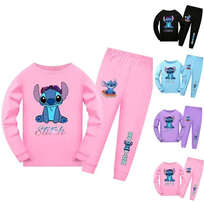 Buy Lilo And Stitch Kid's Girls Long Sleeve T-Shirt Sleepwear Pyjamas Set Nightwear • 8.39£