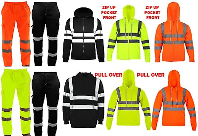 Buy New Men's Hi Vis Hoodie Trouser Work Safety Sweatshirt Zip Up Pull Over S To 5XL • 5.99£