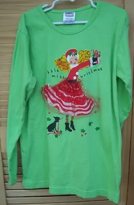 Buy REL-E-VANT Products~green Holiday Shirt With Santa Girl In Tutu Skirt~girl's M~ • 6.36£