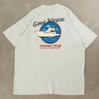 Buy Vintage 90s Good Vibrations Single Stitch Graphic T-Shirt 2XL Men's Light Grey • 28£