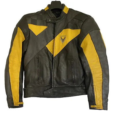 Buy Vintage Mens Frank Thomas Leather Motorcycle Jacket Black Yellow Size 46  Chest • 59.99£