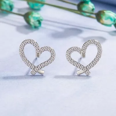 Buy 925 Sterling Silver Crystal Heart Hoop Stud Earrings Womens Girls Jewellery UK • 3.99£