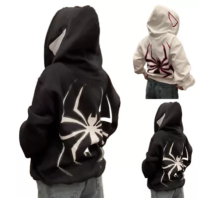 Buy Women Men Spider Y2K Full Zip Up Over Face Gothic Punk Print Hooded Jacket Coat • 14.03£