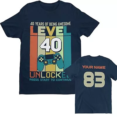 Buy Personalised 40th Birthday T Shirt LEVEL 40 COMPLETE Name On Back Gaming Gift • 11.87£