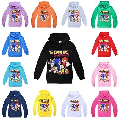 Buy Sonic The Hedgehog Hoodie Kids Long Sleeve Sweatshirt Casual Hooded Tops Jumper • 11.95£