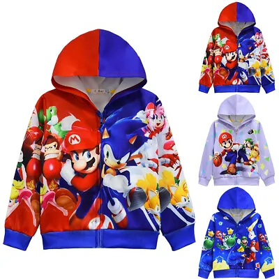 Buy Kids Boys Super Mario Print Hoodie Spring Autumn Zip Up Jacket Coat Hooded Top • 12.55£