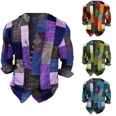 Buy Unique Stonewashed Grandad Shirt With Patchwork Festival Clothing For Men • 26.44£