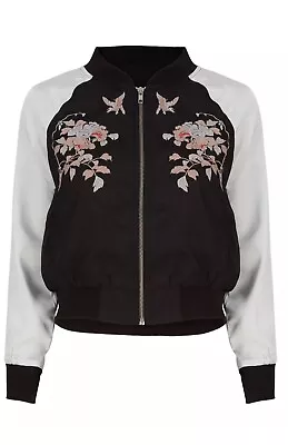 Buy New Ladies Full Zip Floral Embroidered Satin Bomber Jacket Sizes 18 • 10£