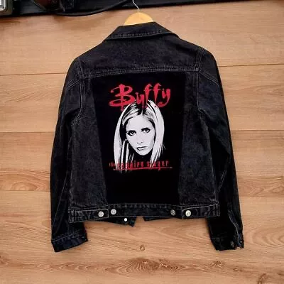 Buy Reworked Black Denim Jacket With Buffy On Back Size Small • 48.99£