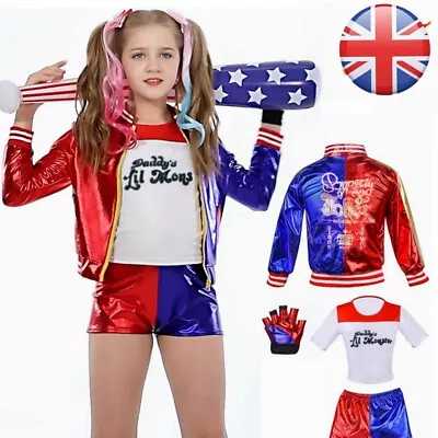 Buy Harley Quinn Girl Kids Cosplay Costume Suicide Squad Fancy Dresses 4 PCS • 12.91£