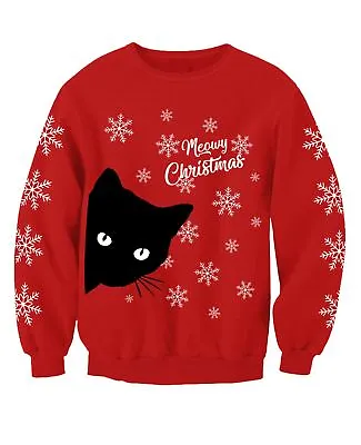 Buy Meowy Christmas Adults Festive Novelty Cat Christmas Jumper Sweatshirt • 24.99£