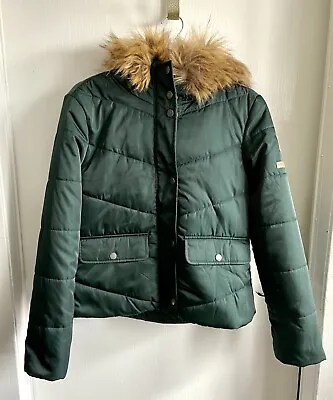 Buy Noisy May Cosy Large Petite Green Jacket With Furry Hood- Good Condition • 12£