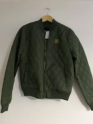 Buy Urban Classics Quilted Jacket Coat Men Size Small Olive Green Nylon Zip Up • 35.95£