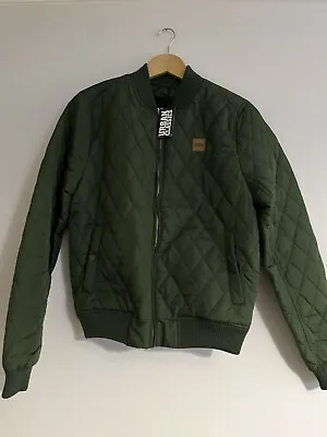 Buy Urban Classics Quilted Jacket Mens Size Small Olive Green Nylon Quilt Zip Up • 37.99£