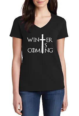 Buy Ladies V-neck Winter Is Coming T-shirt Game Of Thrones Tee T Shirt Christmas • 15.19£