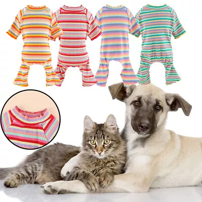 Buy Dog JumpSuit Cat T-Shirt Puppy Pants Soft Tracksuit Pet Pajamas Stripe Classic • 5.15£