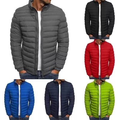 Buy Stylish Winter Coat Men's Stand Collar Puffer Jacket With Zip Up Closure • 22.21£