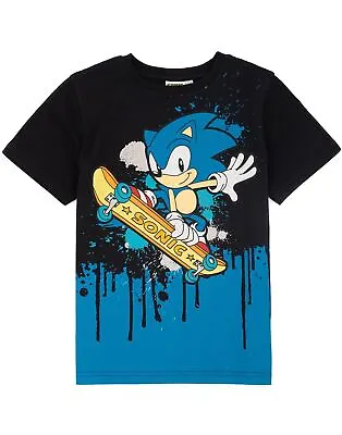 Buy Sonic The Hedgehog Kids T-Shirt Boys Character Skating Black Top • 10.99£
