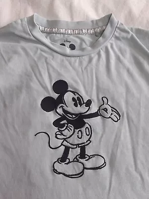 Buy *MICKEY MOUSE* Blue Grey Tshirt Top Black Embroidered Mickey Disney • 3.99£