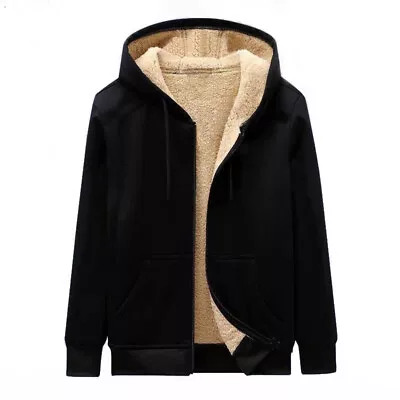 Buy Mens Fleece Fur Bomber Hooded Jacket Coat Zip Warm Hoodie Sweatshirt S-5XL SIZE • 16.03£