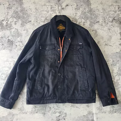 Buy Superdry Sherpa Denim Flight Jacket 2XL Button Zip Black Worker Coat • 29.95£