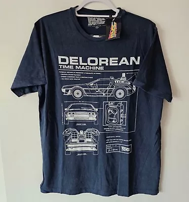 Buy Men's Back To The Future Delorean Official Short Sleeve T-Shirt Navy Size Large • 10£