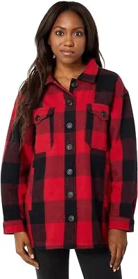 Buy Lucky Brand Oversized Shirt Jacket Checkered Red Multi LG (US 10-12) • 14.17£