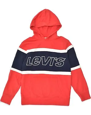 Buy LEVI'S Mens Graphic Hoodie Jumper Medium Red Colourblock Cotton QC01 • 17.37£