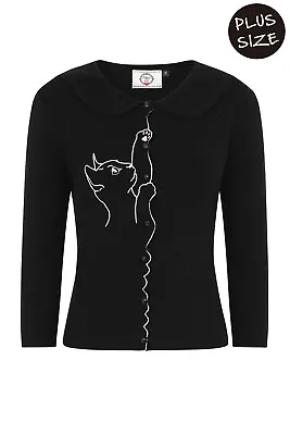 Buy  Retro Kitty Cat Rockabilly Collar Cardigan BANNED Apparel Black  SIZE M • 6.50£