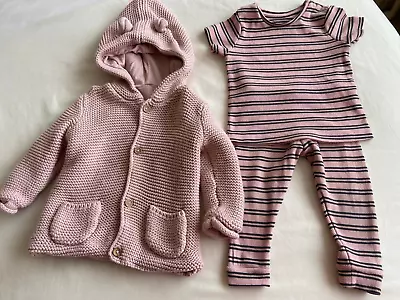 Buy Pink Knit Hooded Jacket & Legging Set 6-9 Months • 3£