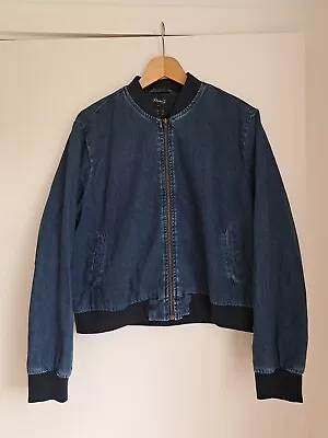 Buy Denim Bomber Jacket UK 16 Zip Front Soft Cotton Cuffs And Collar • 16.50£
