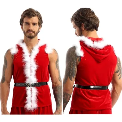 Buy Men's Santa Claus Hooded Coat Jacket Christmas Costume With Leather Waistband • 11.99£