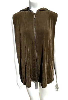 Buy Chicos Travelers Brown Liquid Knit Zip Front Sleeveless Hoodie Size 2 Womens L • 17.37£