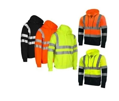 Buy Hi Vis Zip Hoodie Work Jumper Sweatshirt High Visibility Workwear Hoodies • 15.65£