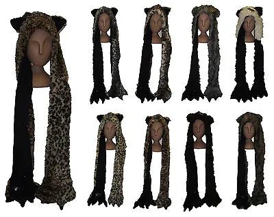 Buy Luxury Faux Fur Animal Hooded Hat & Pocket Scarf With Claws, One Size • 4.95£