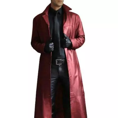 Buy Men Faux Leather Long Jacket Retro Trench Coat Full Length Overcoat 2023 Fashion • 14.99£