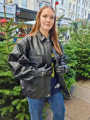 Buy Women's Bomber Oversized Leather Jacket 90's Fashion Casual Wear Trendy Jacket • 127.99£