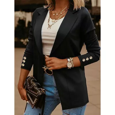 Buy Women Business Jackets Button Decor Blazer Ladies Long Sleeve Work Formal • 18.99£