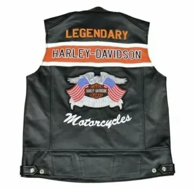 Buy Harley Davidson Victoria Line Cafe Racer Cowhide Premium Leather Motorcycle Vest • 80.45£