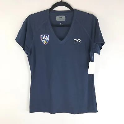 Buy TYR Womens Alliance Tech Tee USA Water Polo V Neck Short Sleeve Navy Blue M • 14.20£